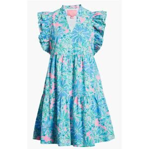 Lilly Pulitzer Aldena Ruffle Sleeve A-Line Mini Dress Sleeve Soleil Pink XS NWOT